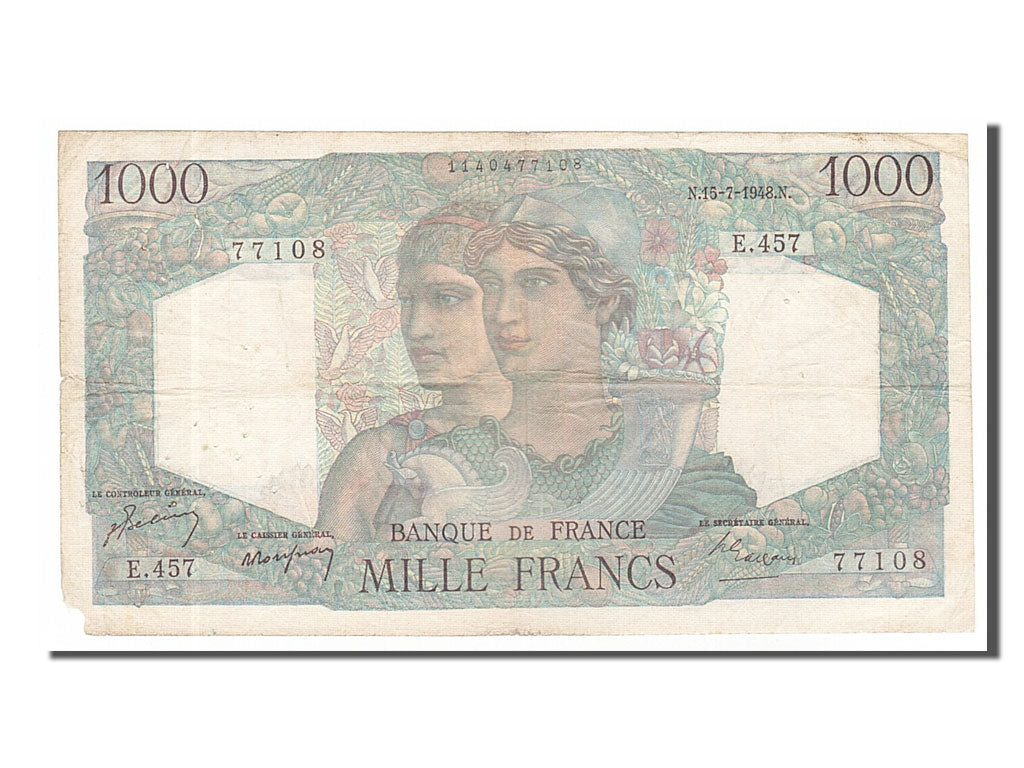 Banknote, France, 1000 Francs, 1 000 F 1945-1950 ''Minerve et Hercule'', 1948