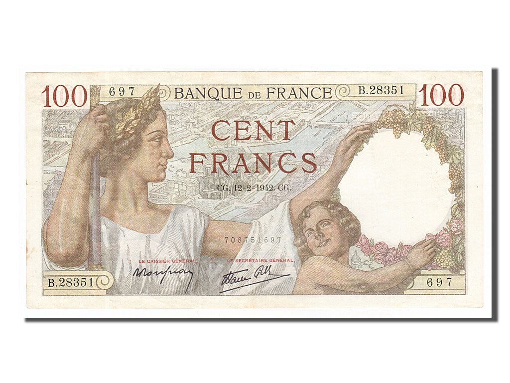 France, 100 Francs, 100 F 1939-1942 ''Sully'', 1942, KM #94, 1942-02-12,...