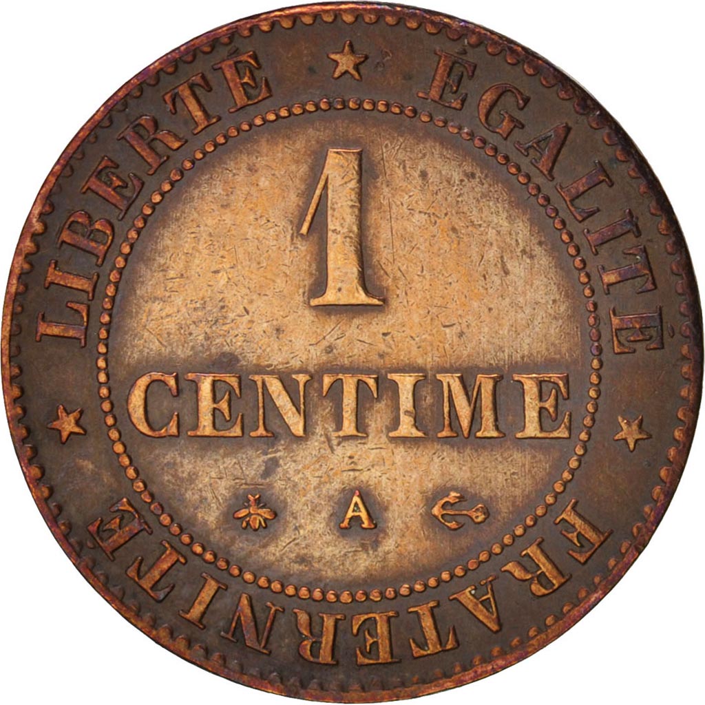 France, Cérès, Centime, 1877, Paris, EF(40-45), Bronze, KM:826.1, Gadoury 88