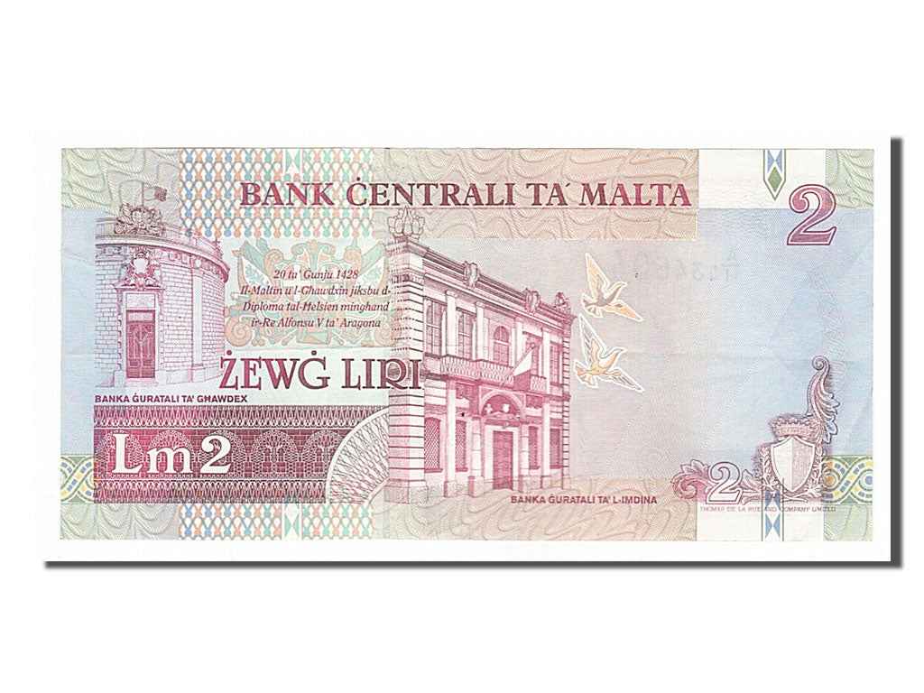 Malta, 2 Liri, 1994, KM #45a, AU(50-53), A/11