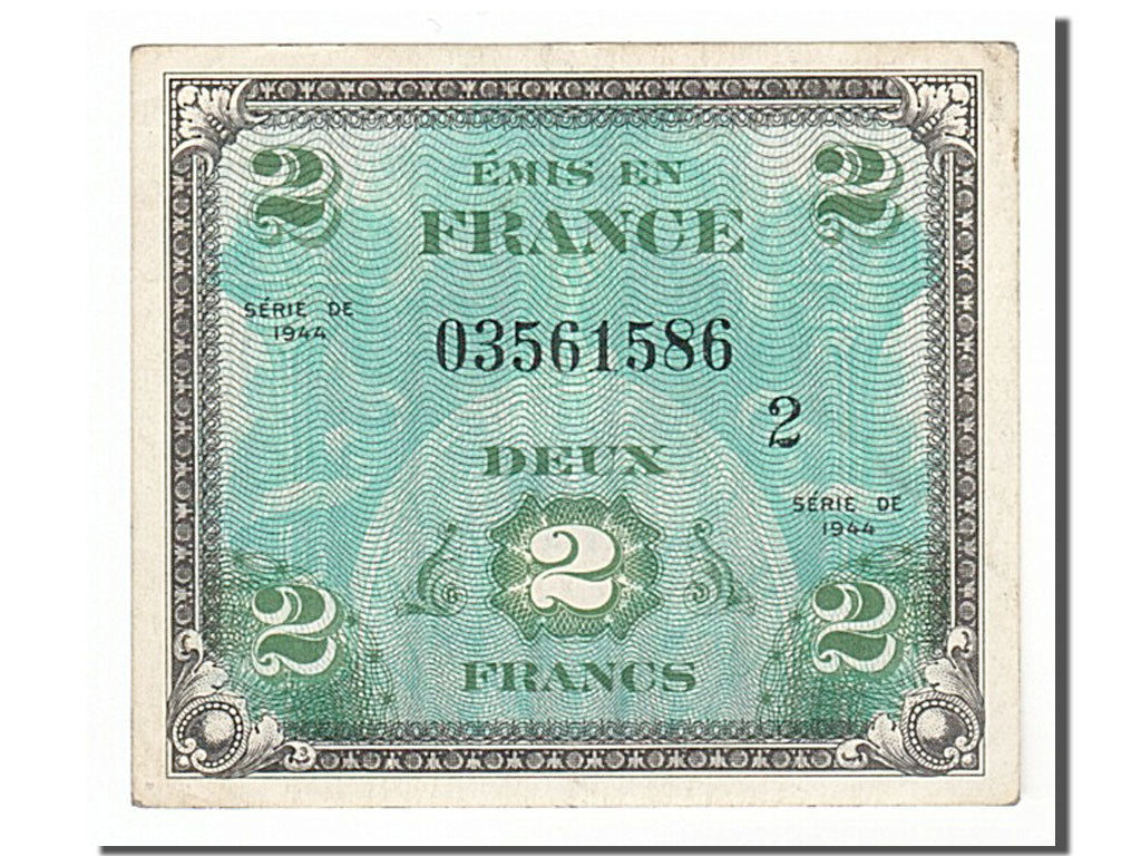 France, 2 Francs, 1944 Flag/France, 1944, KM #114b, AU(55-58), 03561586,...