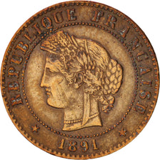France, Cérès, Centime, 1891, Paris, EF(40-45), Bronze, KM:826.1, Gadoury:88
