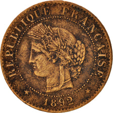 France, Cérès, Centime, 1892, Paris, EF(40-45), Bronze, KM:826.1, Gadoury:88