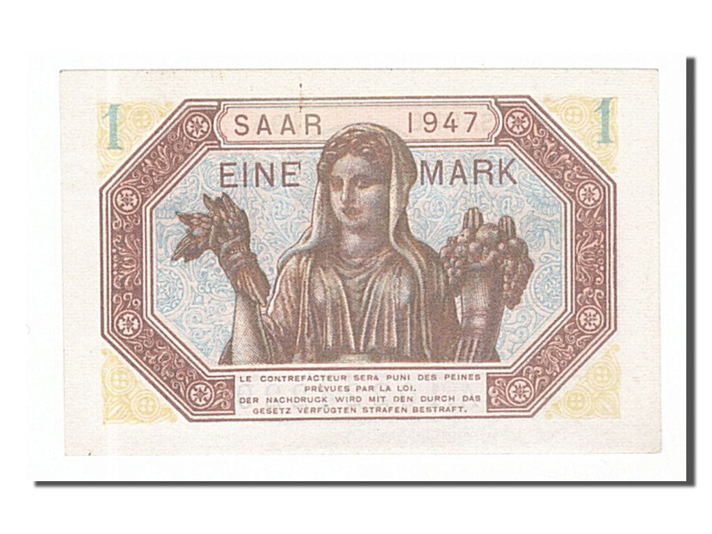 Saar, 1 Mark, 1947 Sarre, 1947, KM #3, 1947-06-01, UNC(63), A.10224229, Saar, 1.