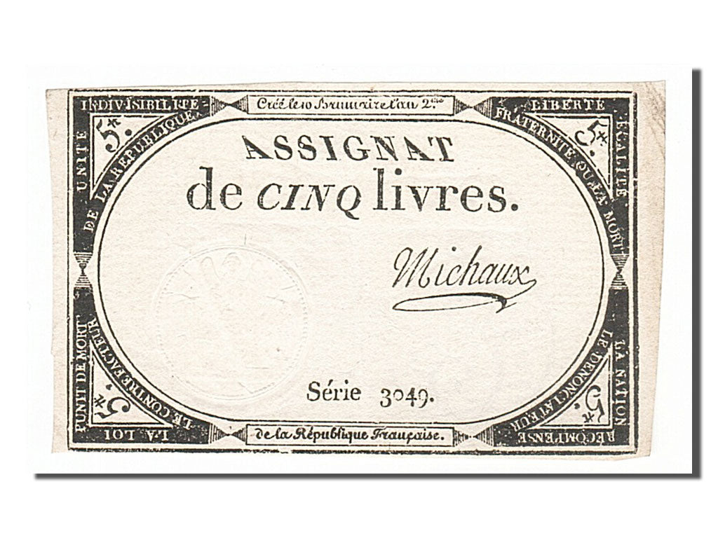FRANCE, 5 Livres, 1793, 1793-10-31, AU(55-58), Lafaurie #171, FRANCE, 5 Livres,.