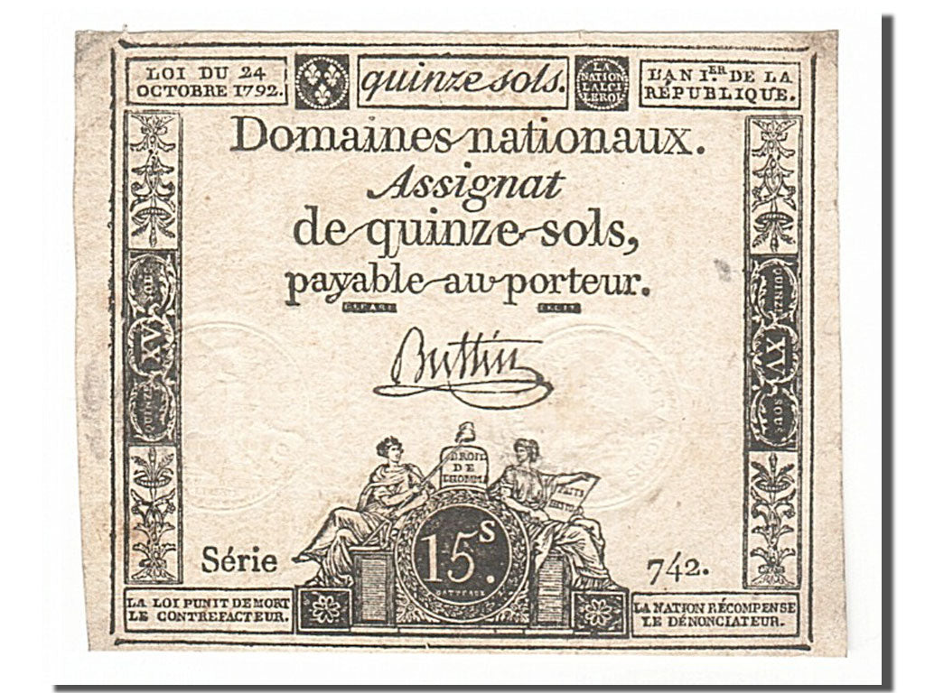 FRANCE, 15 Sols, 1792, 1792-10-24, EF(40-45), Lafaurie #160, FRANCE, 15 Sols,...