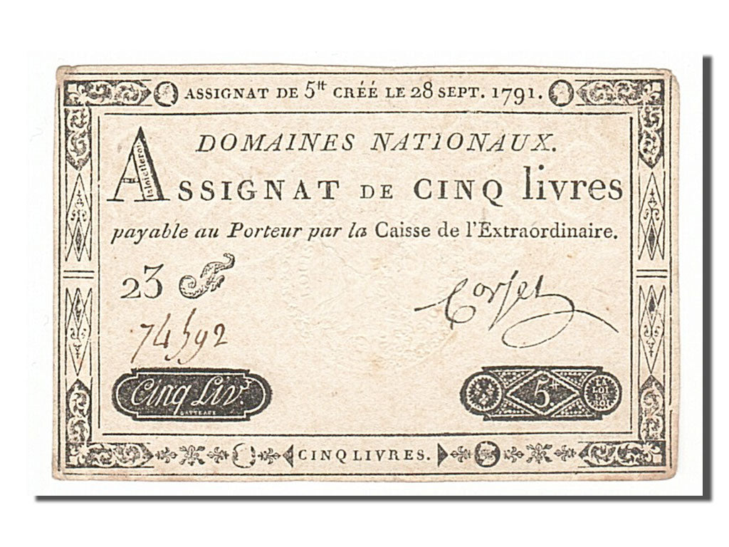 France, 5 Livres, 1791, KM #A49, 1791-09-28, EF(40-45), Lafaurie #144, France,..