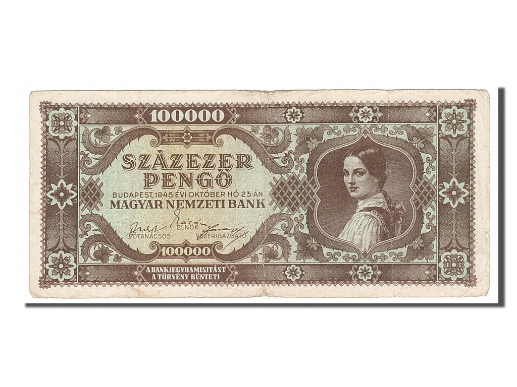 Banknote, Hungary, 100,000 Pengö, 1945, 1945-10-23, VF(20-25)