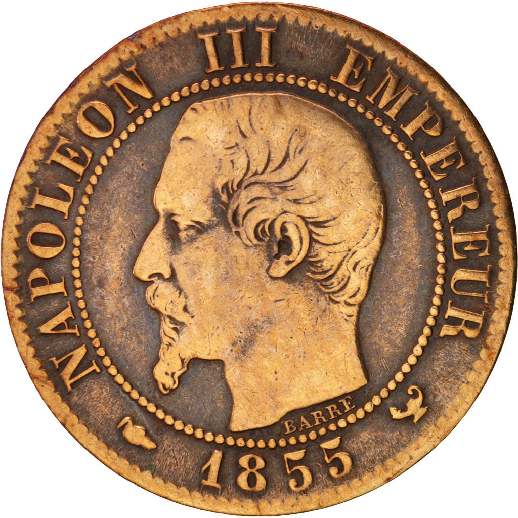 France, Napoleon III, Centime, 1855, Lille, VF(20-25), Bronze,KM 775.7,Gadoury86