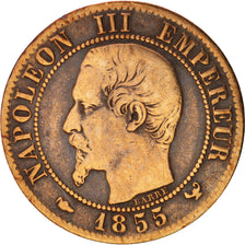 France, Napoleon III, Centime, 1855, Lille, VF(20-25), Bronze,KM 775.7,Gadoury86