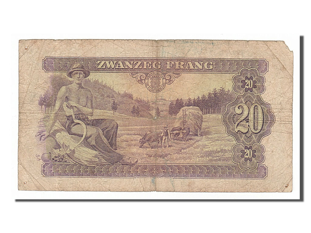 Luxembourg, 20 Frang, 1943, KM #42a, VG(8-10), B224758