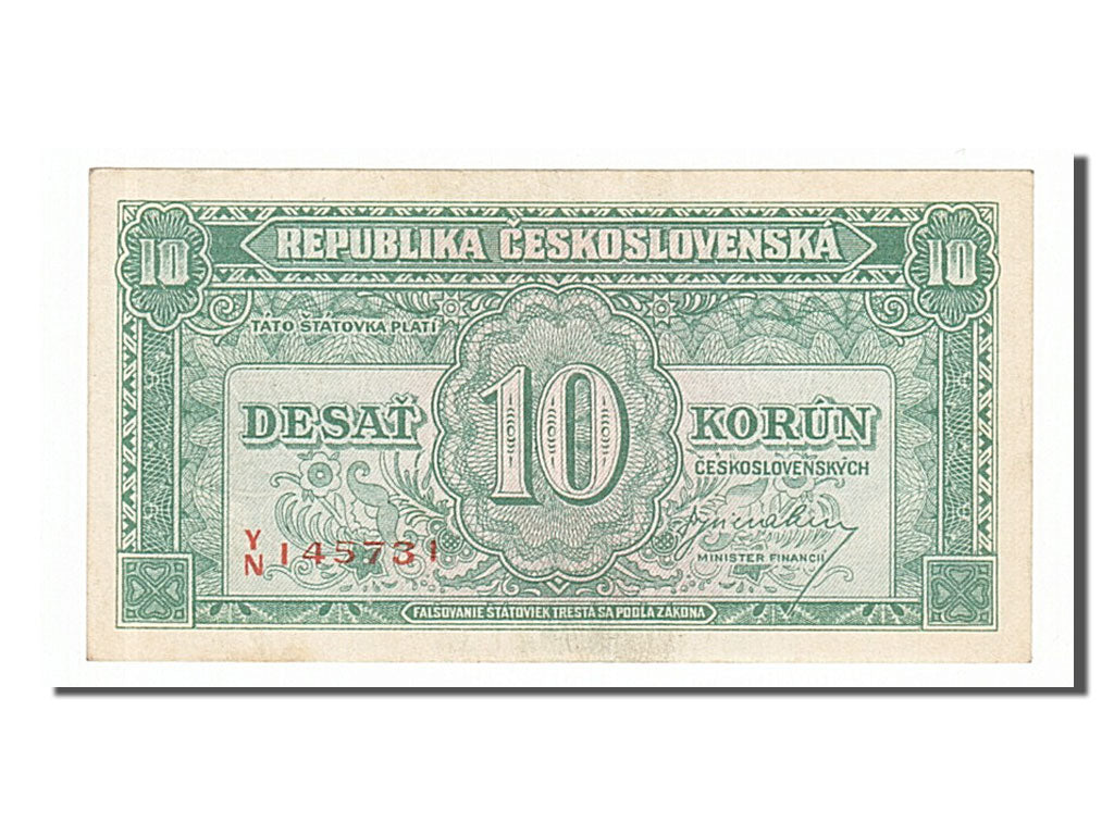 Czechoslovakia, 10 Korun, 1945, KM #60a, AU(50-53), Y/N