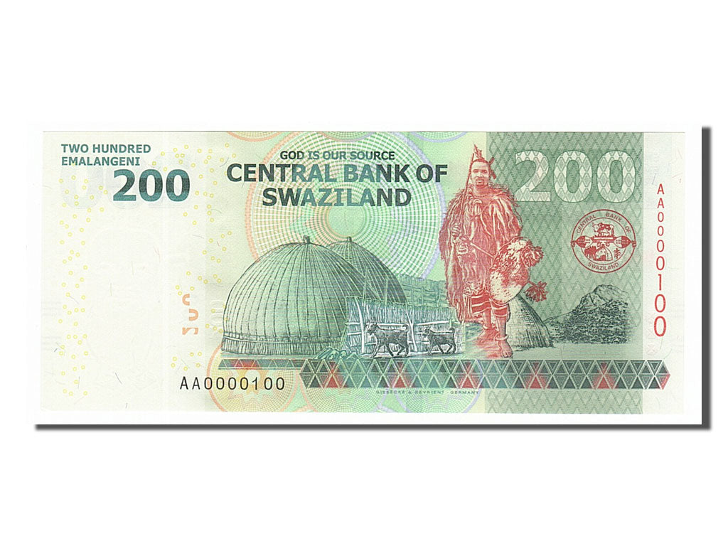 Swaziland, 200 Emalangeni, 2010, KM #40a, 2010-09-06, UNC(65-70), AA0000100