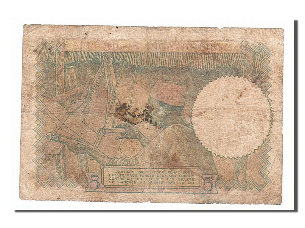 Banknote, French Equatorial Africa, 5 Francs, 1941, VF(20-25)