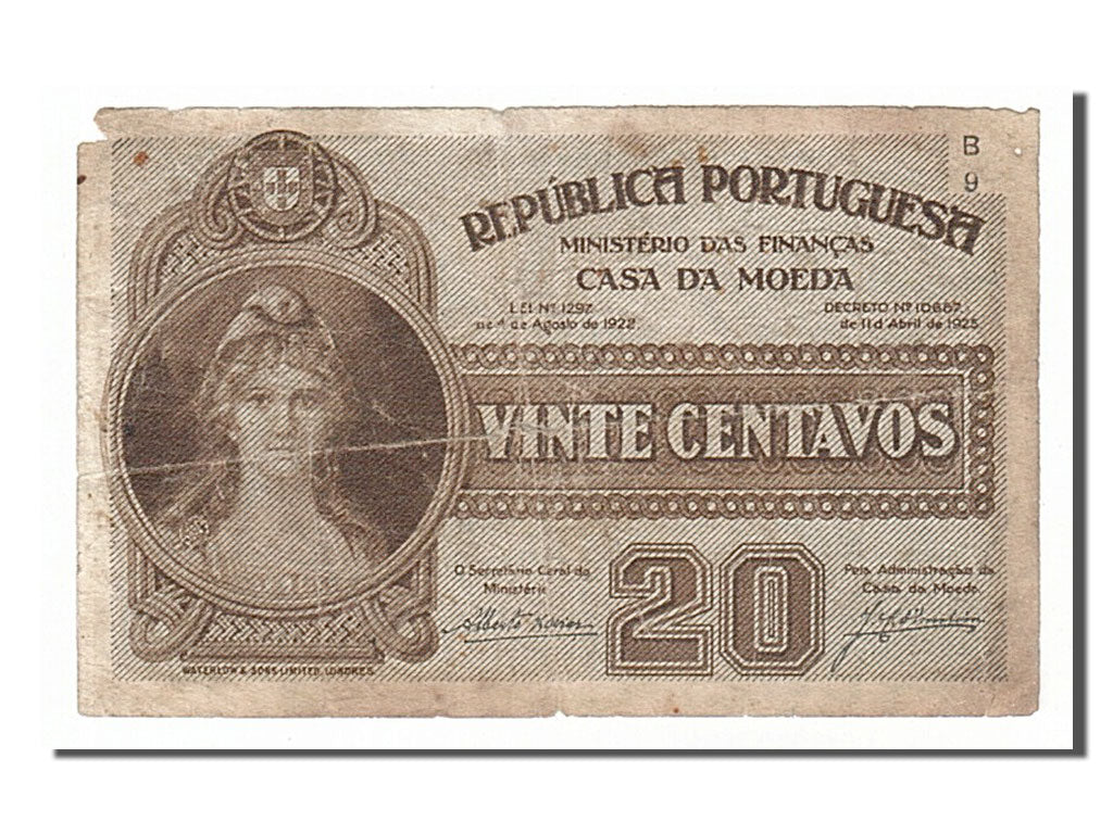 Portugal, 20 Centavos, 1925, KM #102, 1925-04-11, VF(20-25), B9