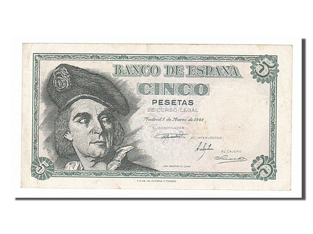 Spain, 5 Pesetas, 1948, KM #136a, 1948-03-05, EF(40-45), H06495428