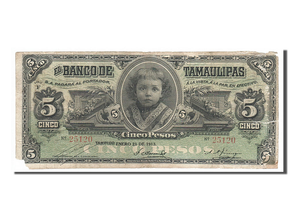 Mexico, 5 Pesos, 1913, 1913-01-21, VF(20-25), 25120