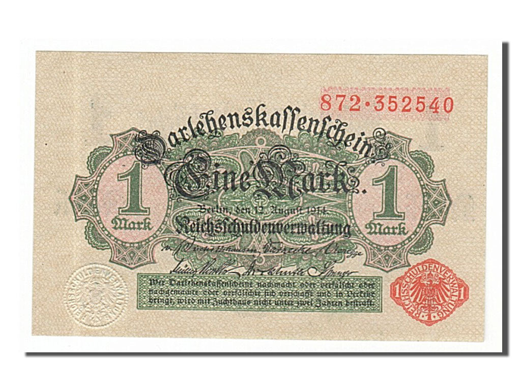 Germany, 1 Mark, 1914, KM #50, 1914-08-12, UNC(65-70), 872.352540