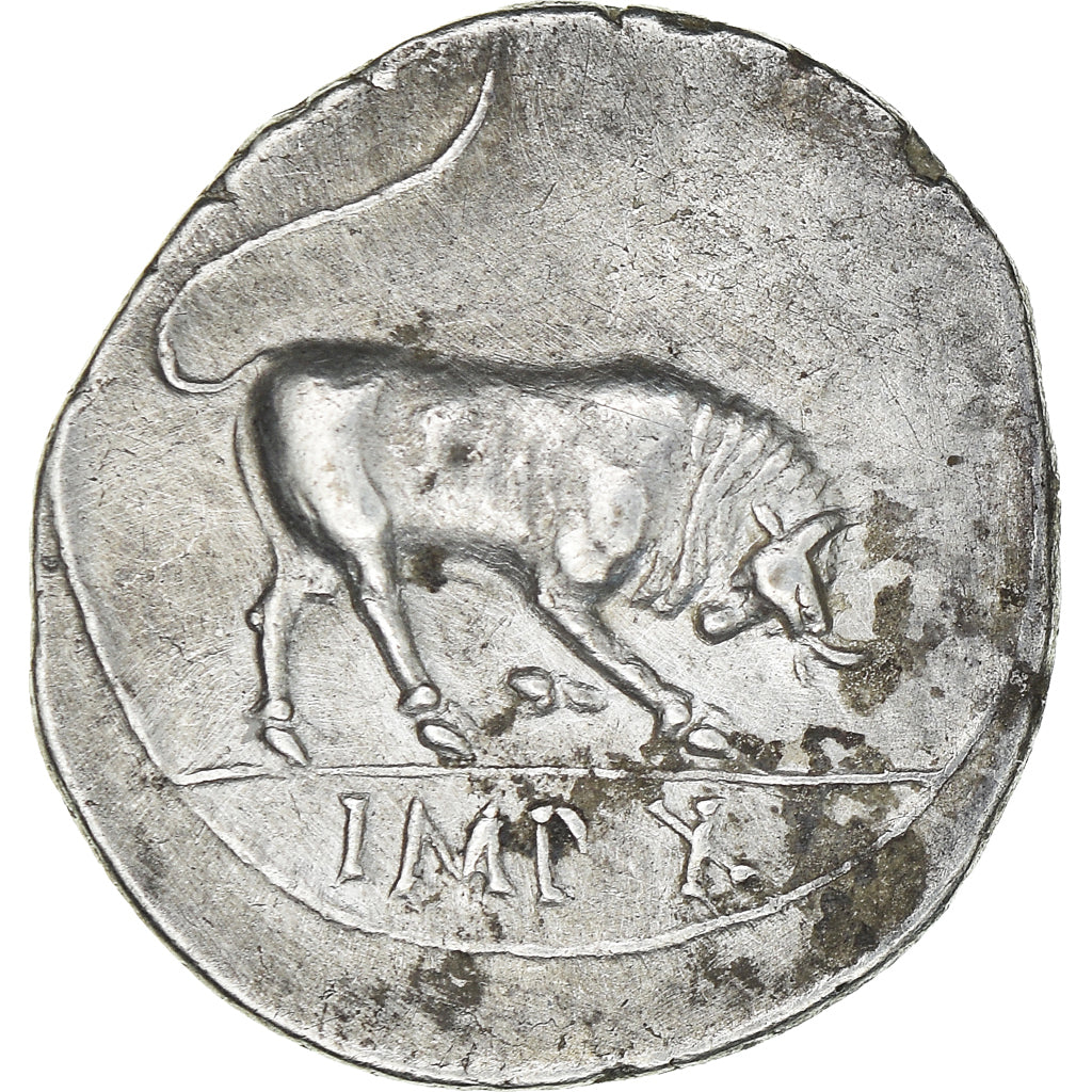 Coin, Augustus, Denarius, 15-13 BC, Lyon - Lugdunum, AU(50-53), Silver, RIC:167a