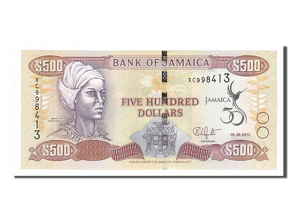 Jamaica, 500 Dollars, 2012, KM #91, 2012-08-06, UNC(65-70), XC998413