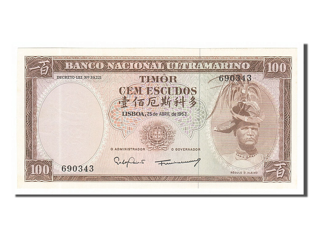 Timor, 100 Escudos, 1963, KM #28a, 1963-04-25, UNC(65-70), 690343