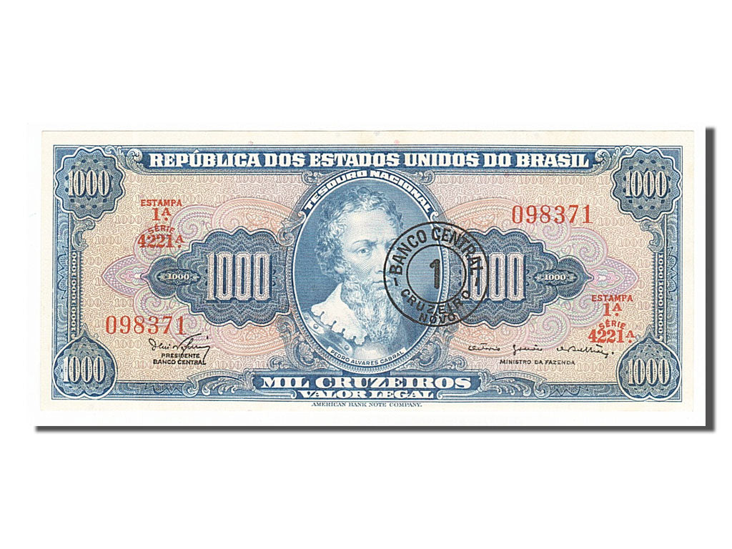 Brésil, 1 Cruzeiro Novo / 1000 Cruzeiros type Cabral