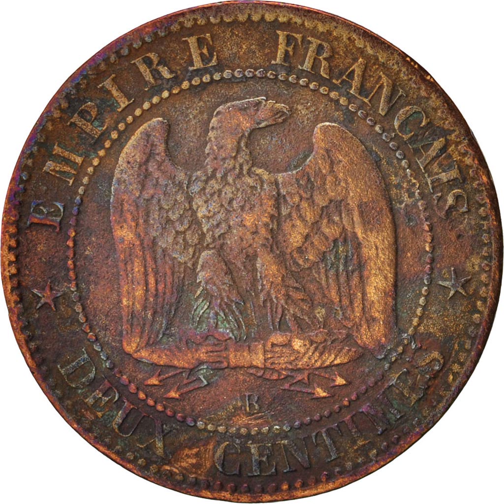 France, Napoleon III, 2 Centimes, 1853, Rouen, VG(8-10), Bronze, KM 776.2