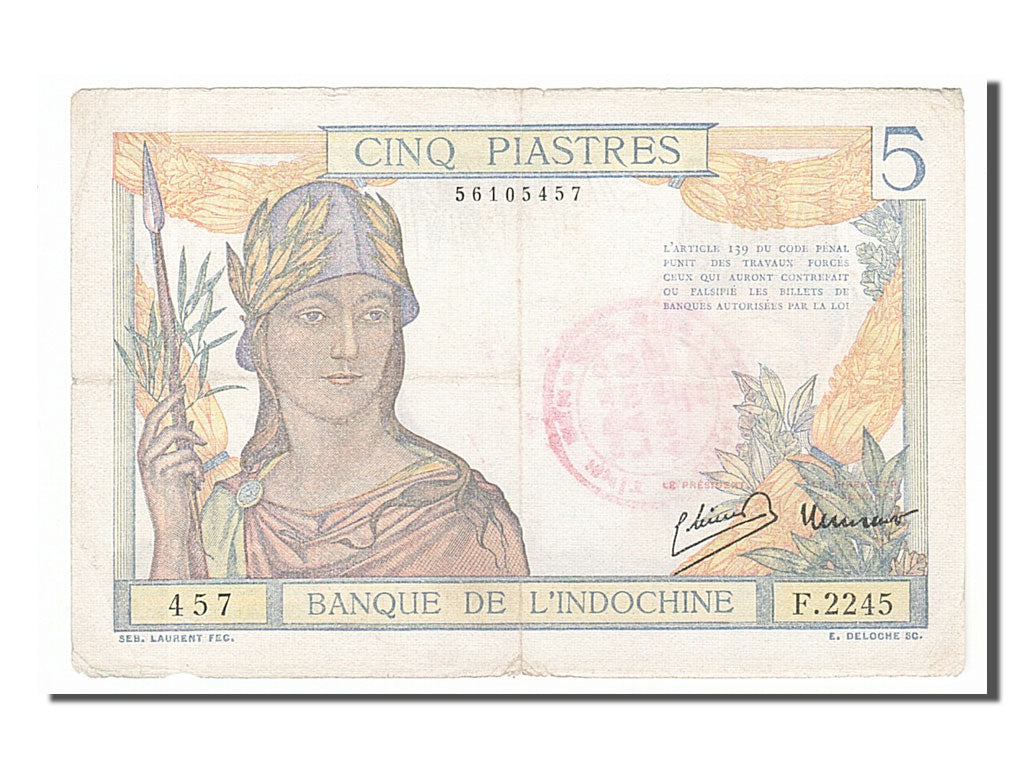 Indochina, 5 Piastres, 1946, VF(20-25), F2245