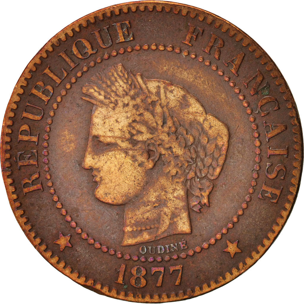 France, Cérès, 2 Centimes, 1877, Paris, VF(20-25), Bronze, KM:827.1