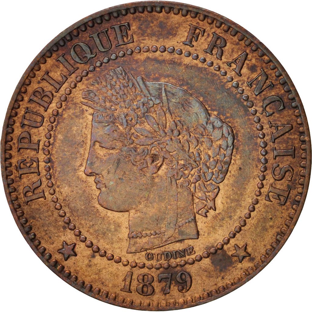 France, Cérès, 2 Centimes, 1879, Paris, EF(40-45), Bronze, KM:827.1