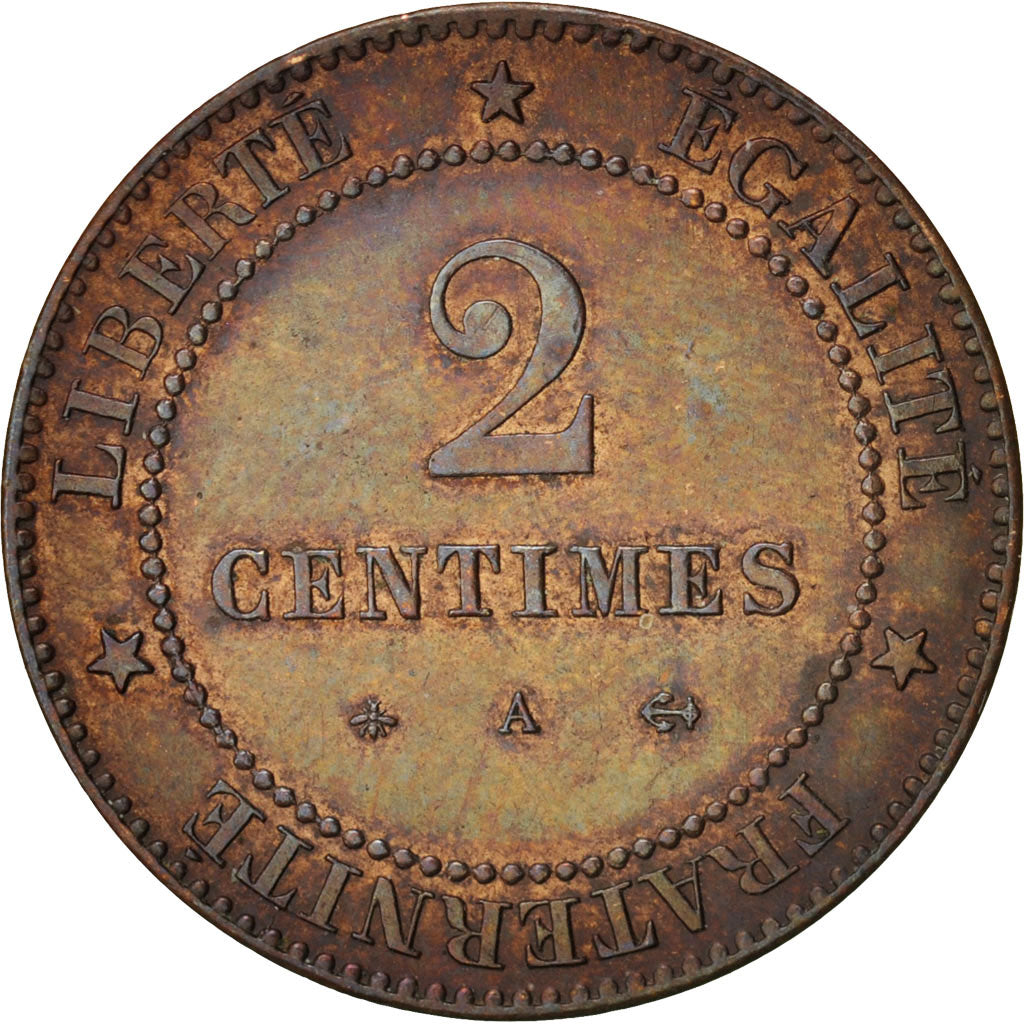 France, Cérès, 2 Centimes, 1879, Paris, EF(40-45), Bronze, KM:827.1