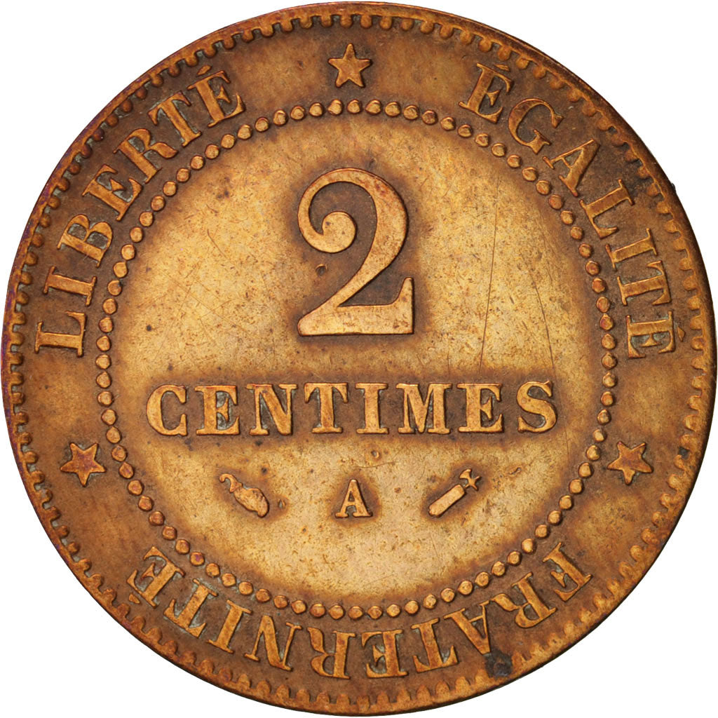 France, Cérès, 2 Centimes, 1883, Paris, VF(20-25), Bronze, KM:827.1