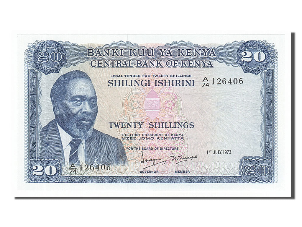 Kenya, 20 Shillings, 1973, KM #8d, 1973-07-01, UNC(65-70), A/74