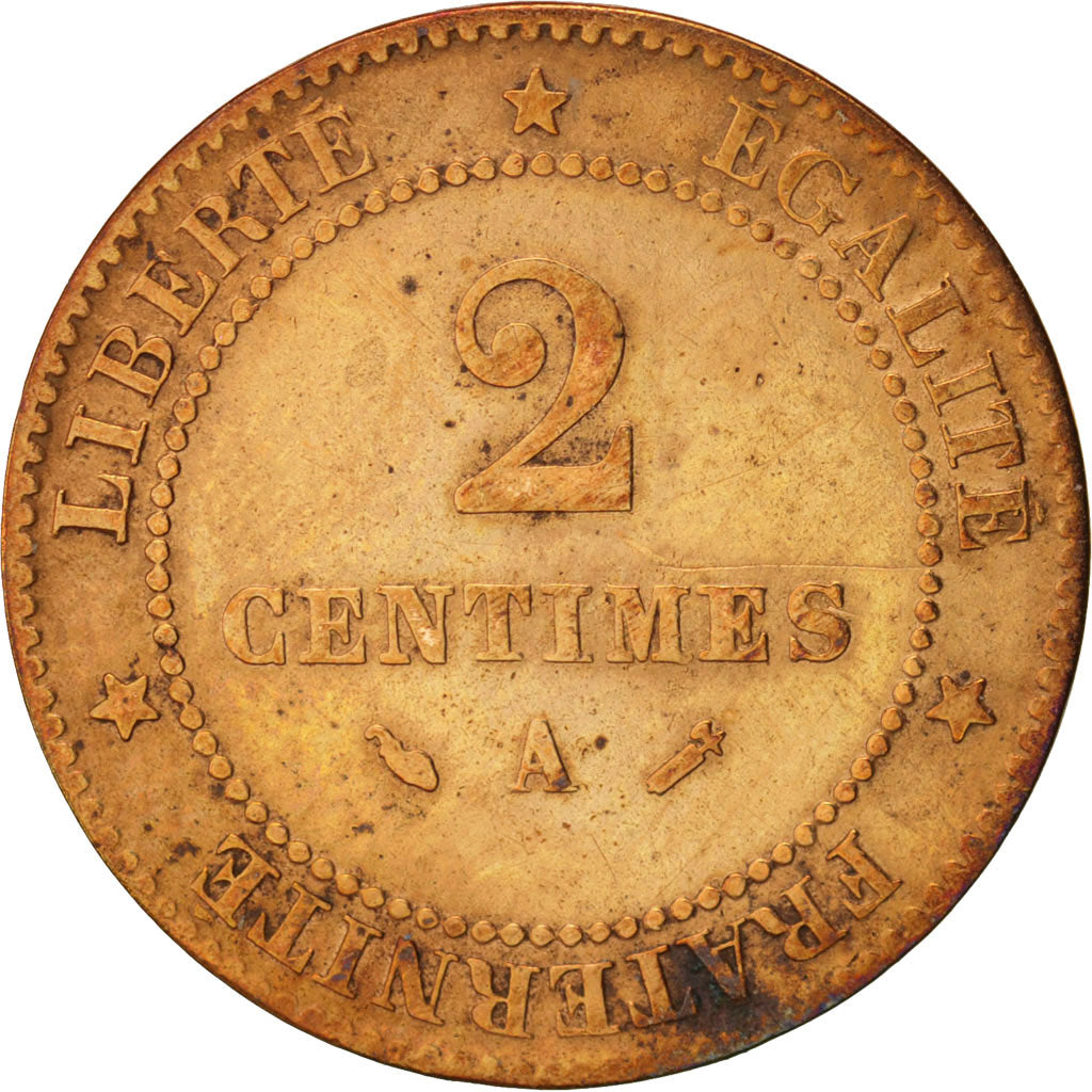 France, Cérès, 2 Centimes, 1885, Paris, F(12-15), Bronze, KM:827.1