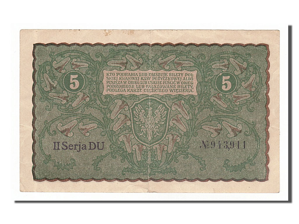 Poland, 5 Marek, 1919, KM #24, 1919-08-23, AU(50-53), 943911