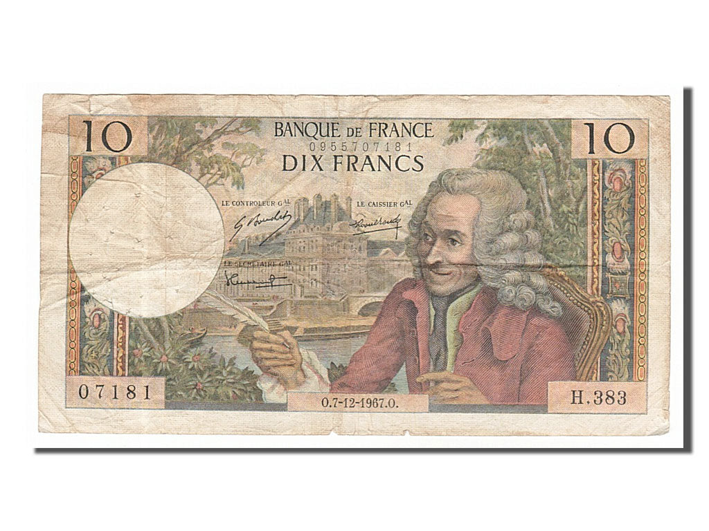 France, 10 Francs, 10 F 1963-1973 ''Voltaire'', 1967, KM #147c, 1967-12-07,...