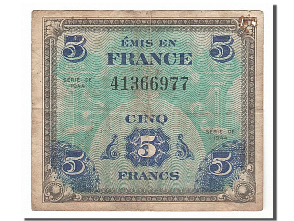 France, 5 Francs, 1944 Flag/France, 1944, KM #115a, F(12-15), 41366977, Fayette.