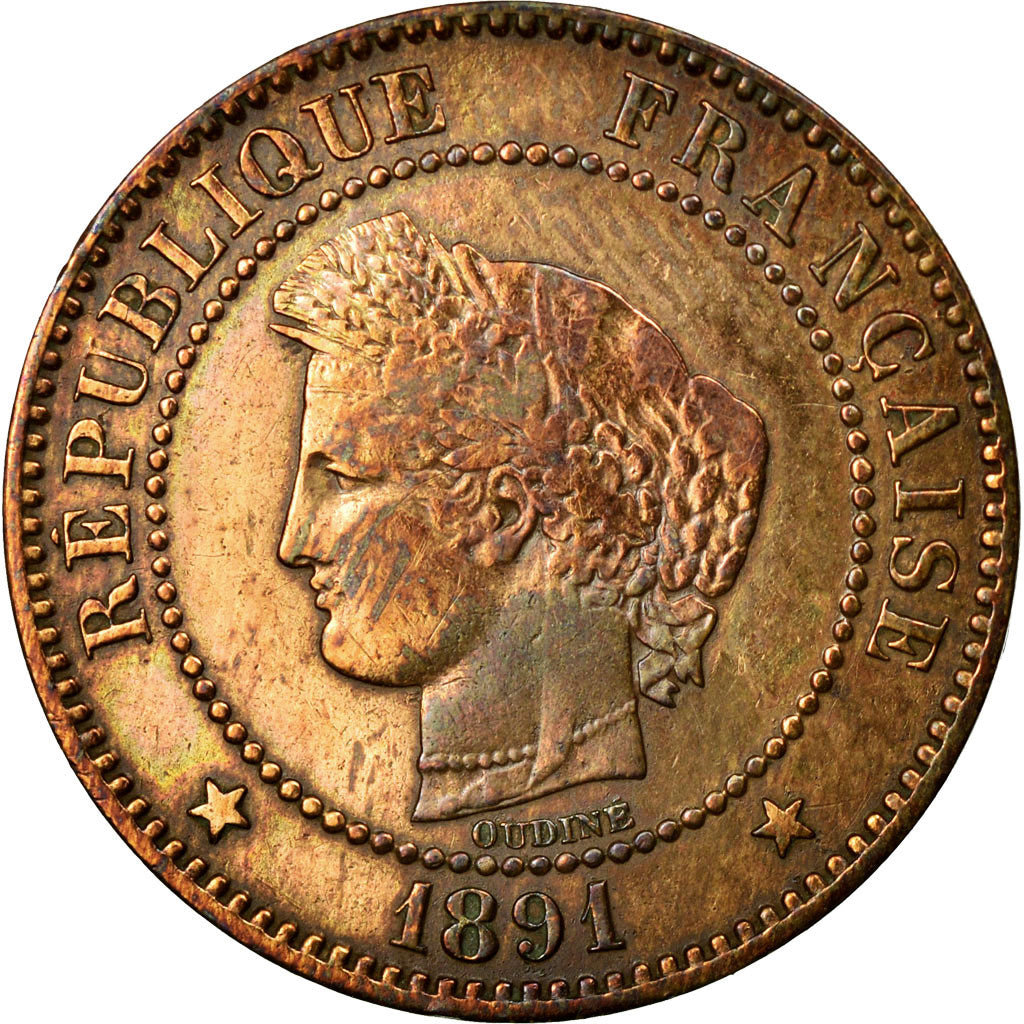 Coin, France, Cérès, 2 Centimes, 1891, Paris, VF(20-25), Bronze, KM:827.1