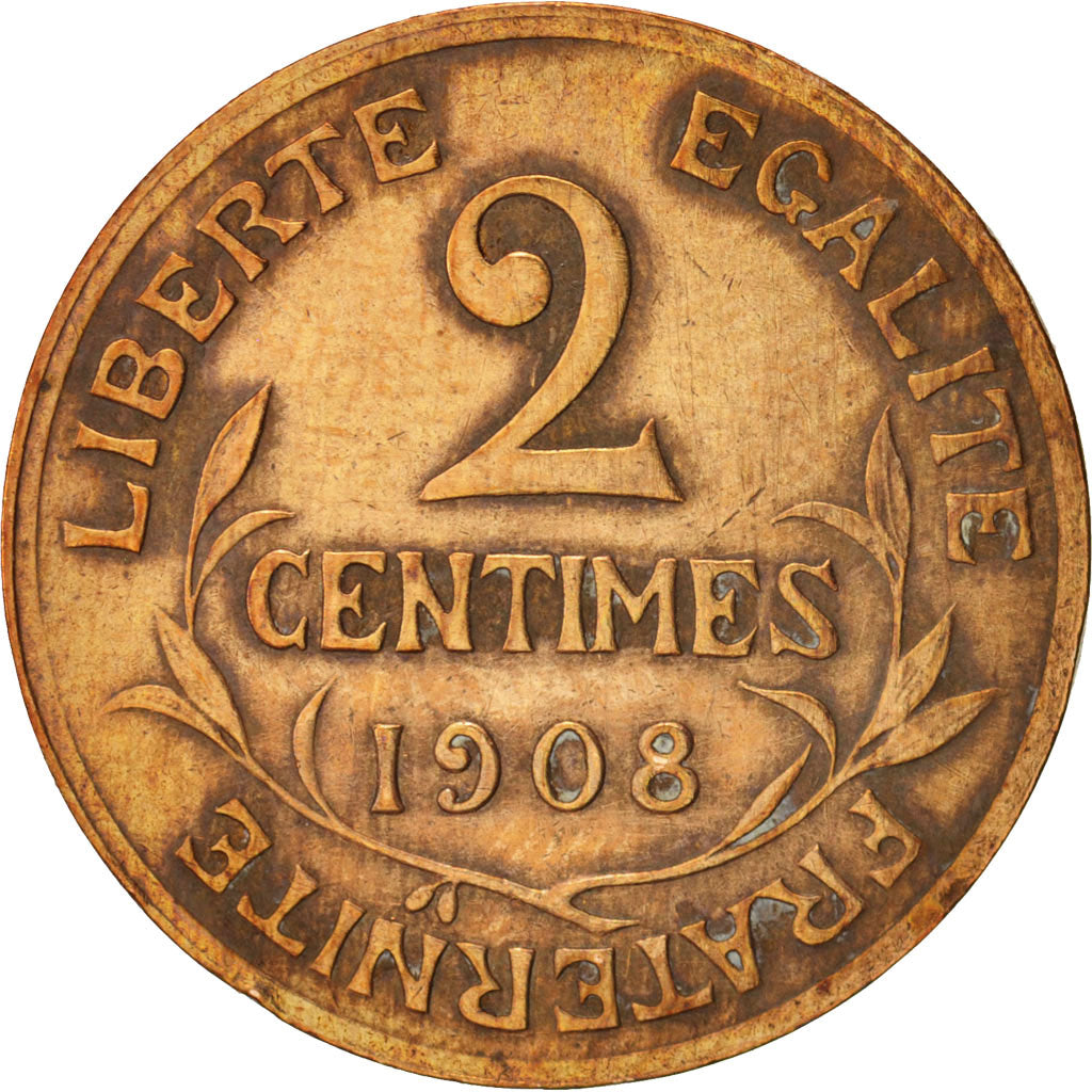 France, Dupuis, 2 Centimes, 1908, Paris, EF(40-45), Bronze, KM:841, Gadoury:107