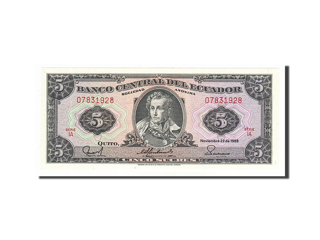 Banknote, Ecuador, 5 Sucres, 1988, 1988-11-22, UNC(65-70)