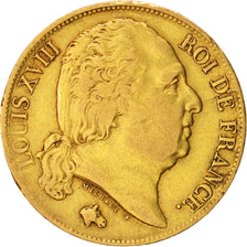 France, Louis XVIII, 20 Francs, 1824, Marseille, TTB, Or, KM:712.6, Gadoury 1028