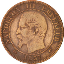 France, Napoléon III, 2 Centimes, 1857, Paris, VF(20-25), Bronze, KM 776.1