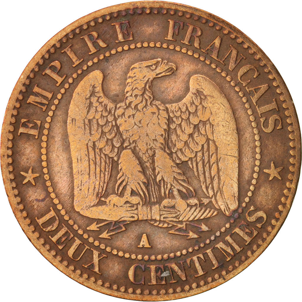 France, Napoléon III, 2 Centimes, 1857, Paris, VF(20-25), Bronze, KM 776.1