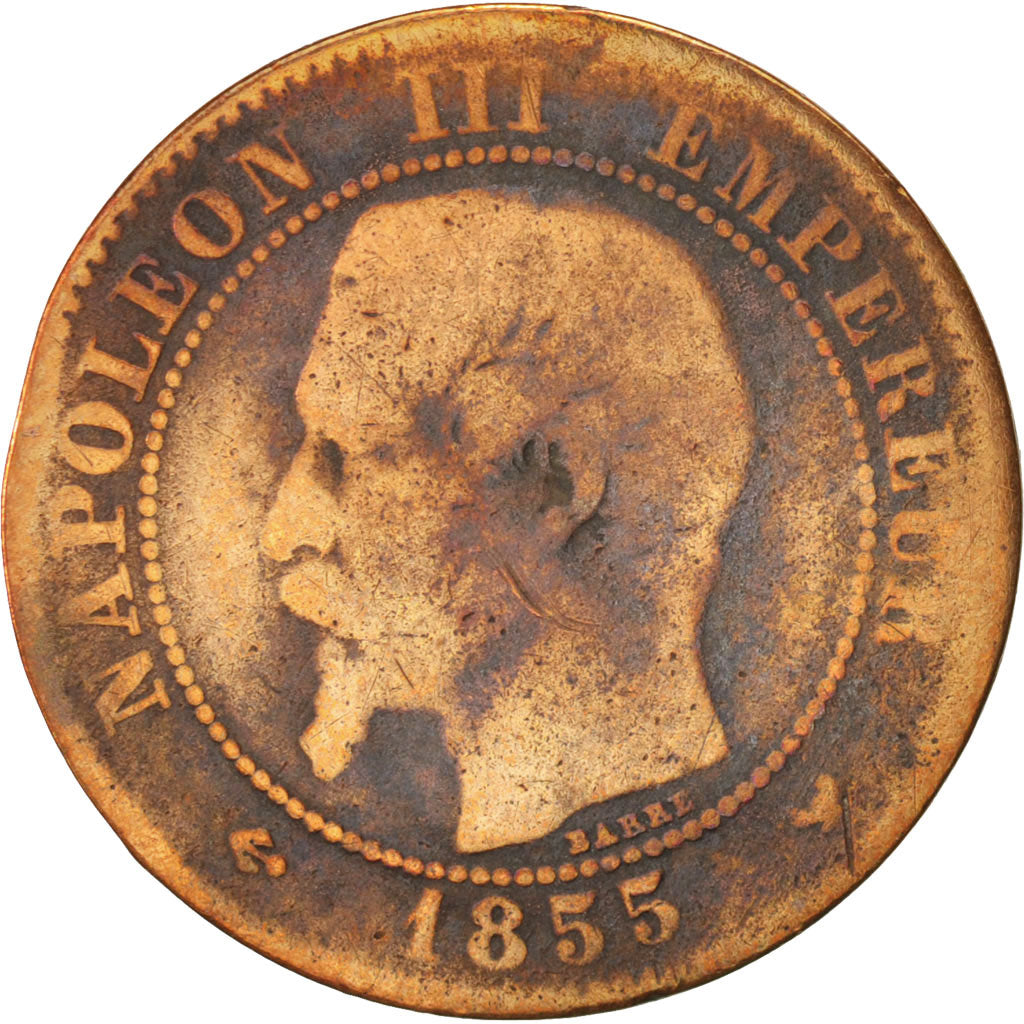 France, Napoléon III, 2 Centimes, 1855, Lille, VG(8-10), Bronze, KM 776.7