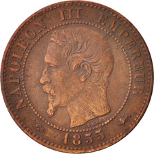 France, Napoleon III, 2 Centimes, 1855, Lyon, EF(40-45), Bronze, KM 776.4