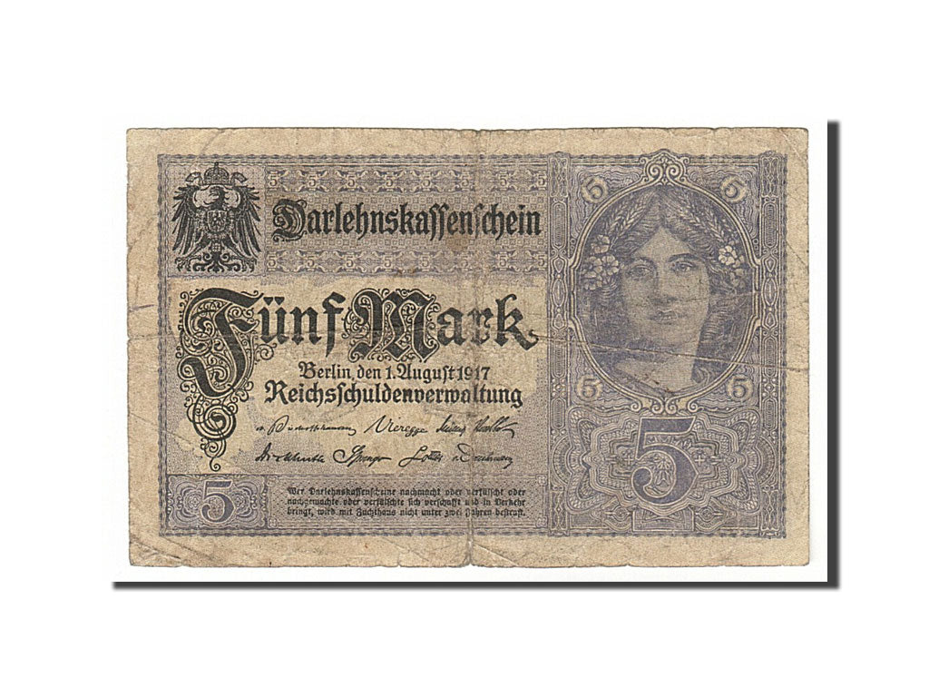Banknote, Germany, 5 Mark, 1917, 1917-08-01, VF(20-25)