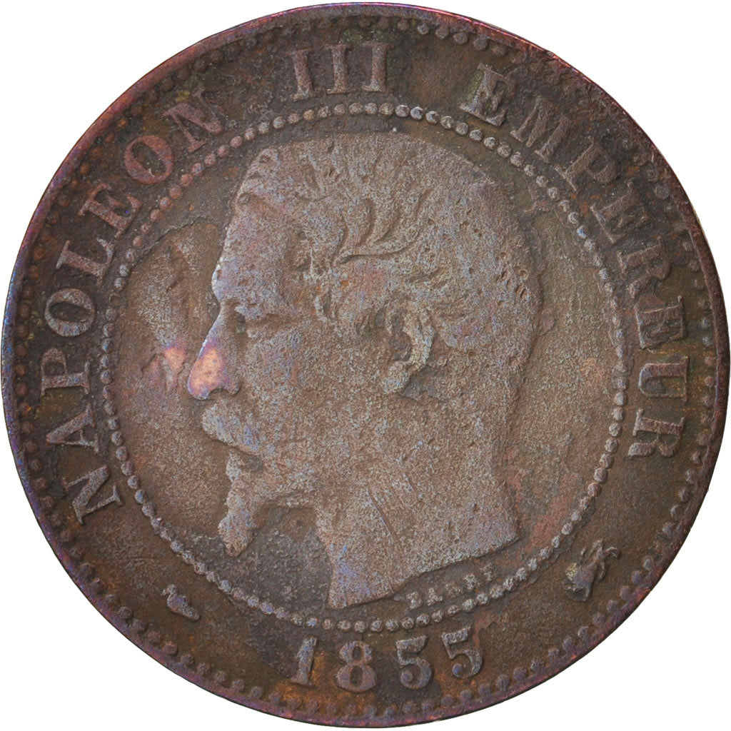 France, Napoleon III, 2 Centimes, 1855, Lyon, VF(20-25), Bronze, KM 776.4