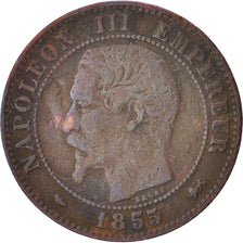 France, Napoleon III, 2 Centimes, 1855, Lyon, VF(20-25), Bronze, KM 776.4