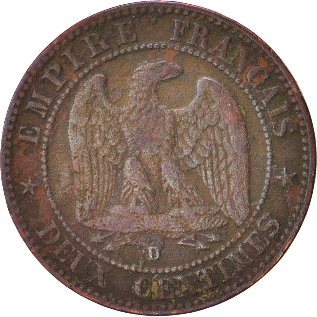 France, Napoleon III, 2 Centimes, 1855, Lyon, VF(20-25), Bronze, KM 776.4