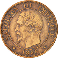 France, Napoleon III, 2 Centimes, 1855, Paris, TB+, Bronze, Gadoury 103